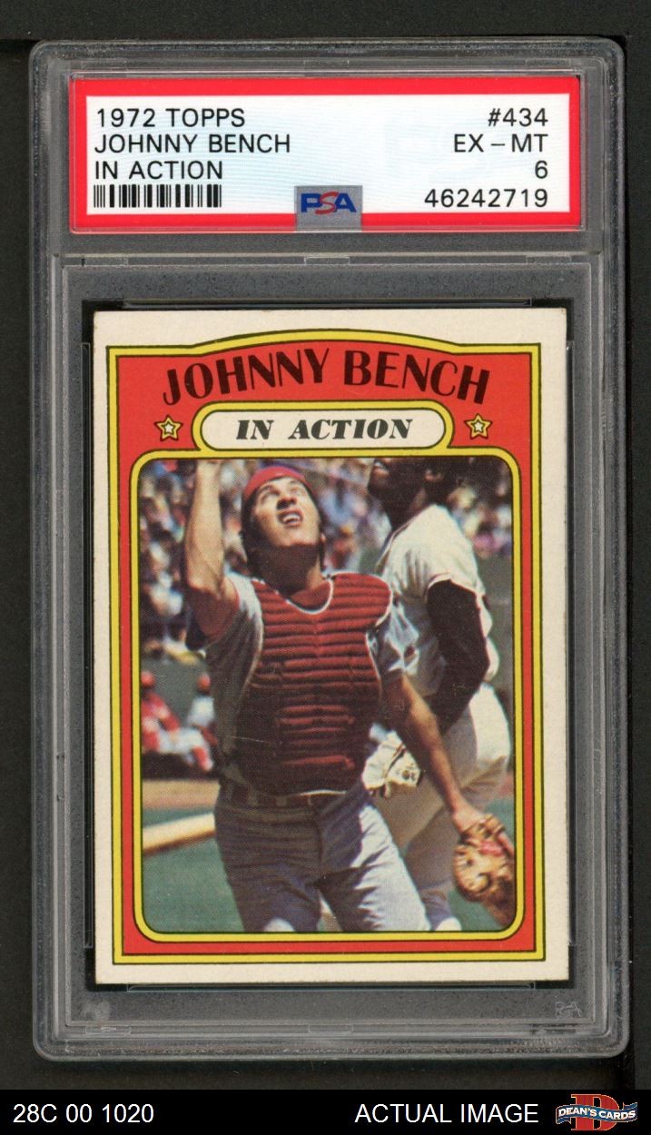 1972 Topps #434 Johnny Bench In Action Reds HOF MVPw PSA 6 - EX/MT