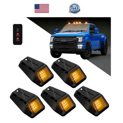 Solar Cab Lights for Trucks with Remote, Wireless No Drill Roof LED Marker Am...