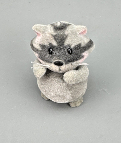 Vintage Flocked Raccoon Figure Moveable Arms 1.75" Tall