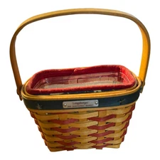 LONGABURGER 2001 INAUGURAL BASKET W/ Cloth & Plastic Liner Patriotic Signed EUC