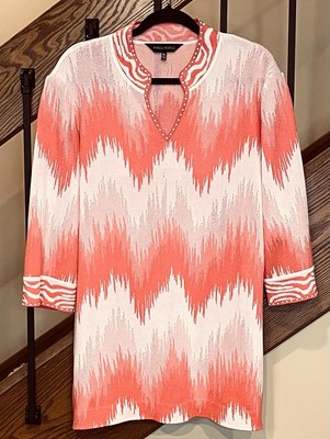 Ming Wang Flame Stitch Tunic White Stud Detail /pink Salmon /SZ.XL