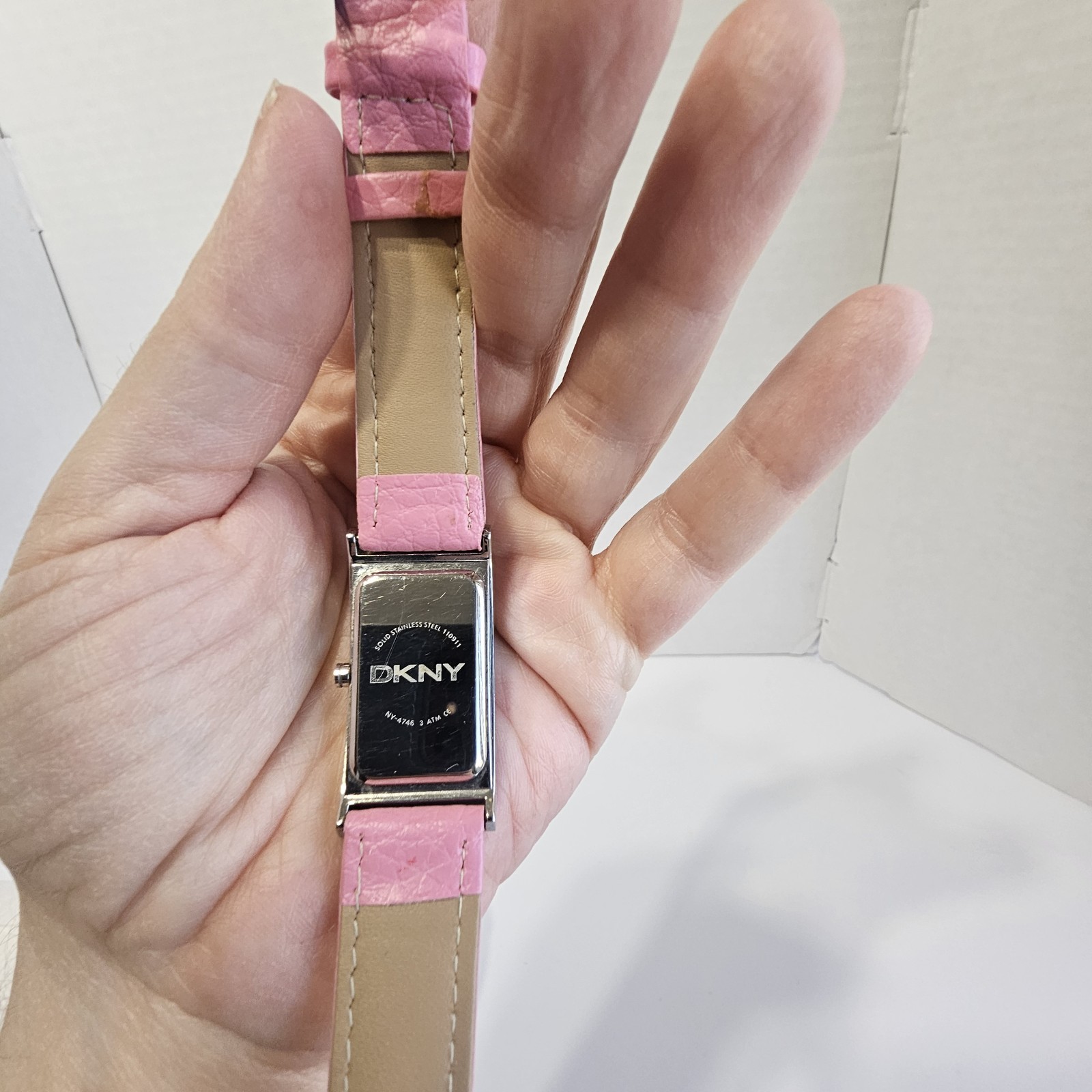 Y2K DKNY Rectangular Face Watch, Pink Leather Ban… - image 5