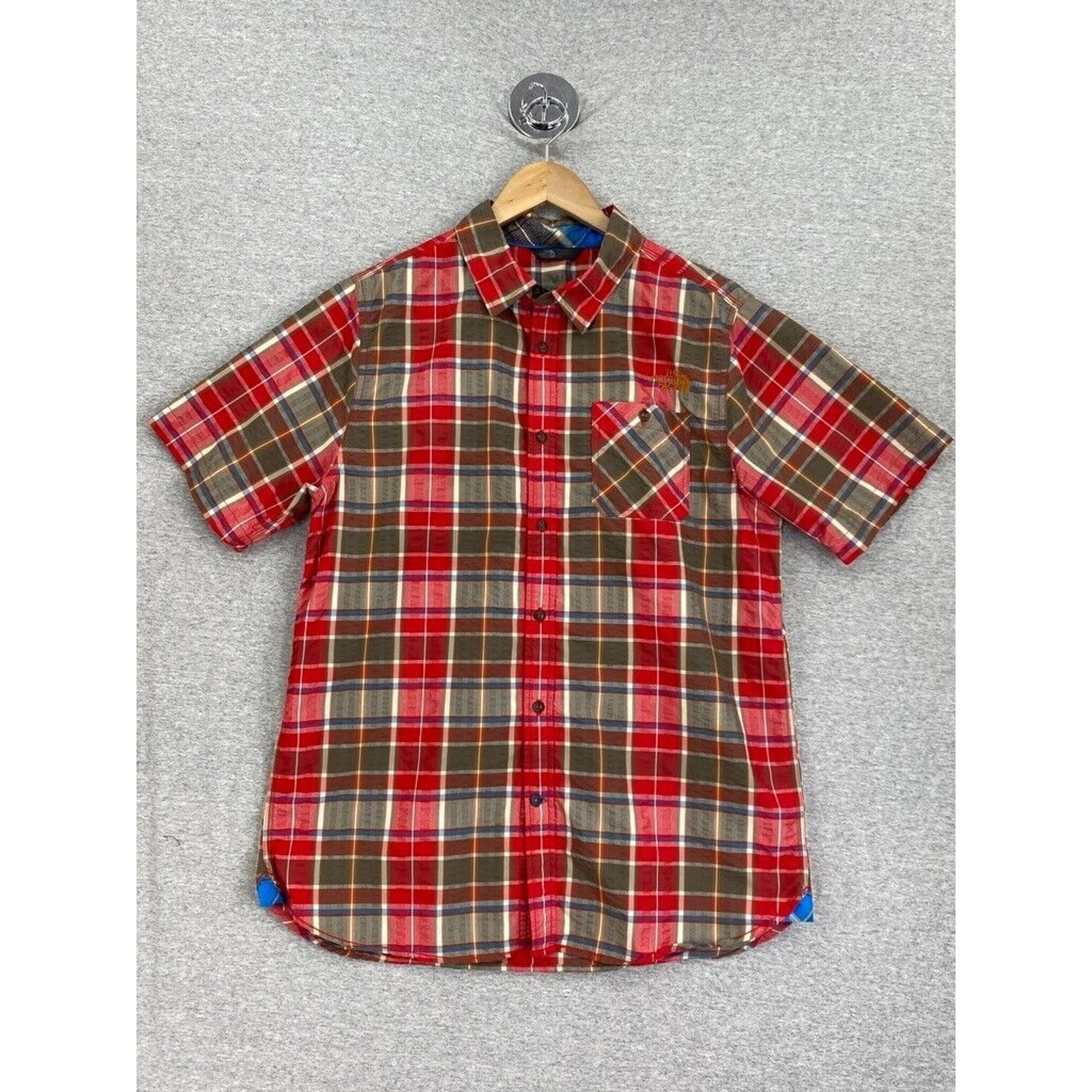 The North Face Shirt Mens Large Red Plaid Button Down Short Sleeve Outdoor Hike