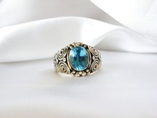 Vintage Sterling Silver Heated Blue Topaz Beaded Ring Size 6