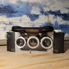 WHITE REALIST STEREO CAMERA 1041, 1947 USA MADE 35MM FILM *WORKS* F/3.5 LENSES