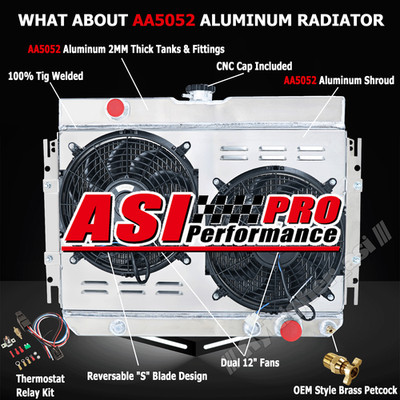 4 Row Radiator Shroud Fan For Chevy Bel Air Biscayne Caprice Impala V8 1963-1968