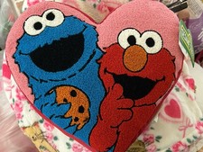 Sesame Street Elmo and Cookie Monster Heart Shaped Valentine Pillow NWT