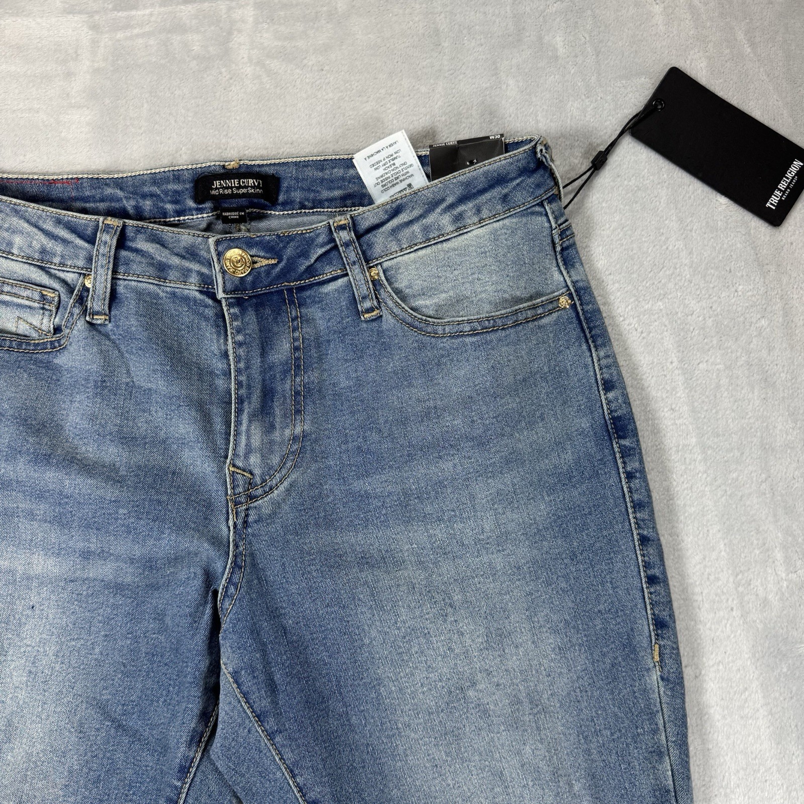 True Religion Jennie Curvy Crystal SN Mid Rise Super Skinny 30 Light Wash thumbnail 3