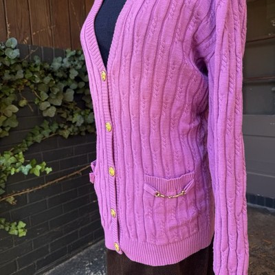Vintage Pink Celine Paris Oversized Sweater Gold Buttons 100% Wool Cardigan