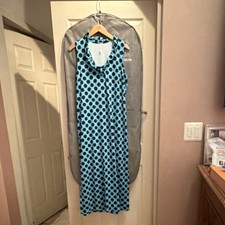 Lulu-B Geometric Sleeveless Ruffle Neck Maxi Dress Navy Blue /Light Blue Size L