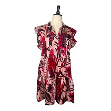 Tommy Hilfiger New Shift Dress Ruffle Tie Neck Pink Red Floral Women’s Size 16