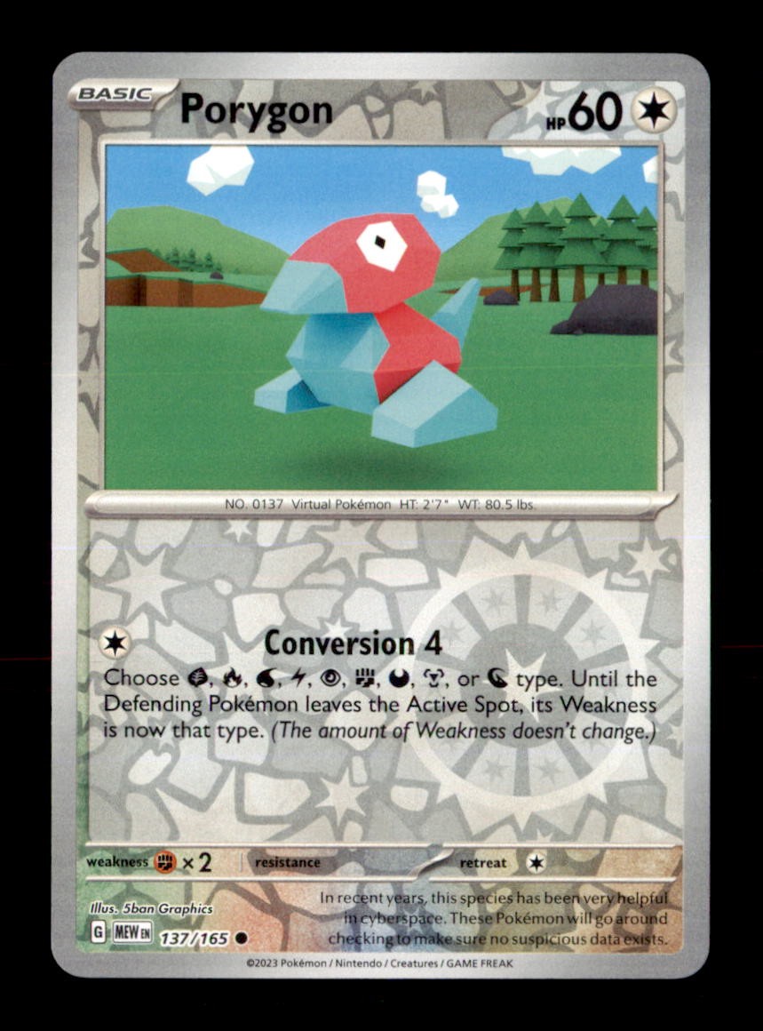 Porygon 137/165 Common 151 Pokemon Reverse Holo Near Mint
