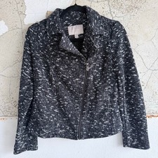 Banana Republic Tweed Moto Jacket Black White Boucle Asymmetrical Zip Womens 4