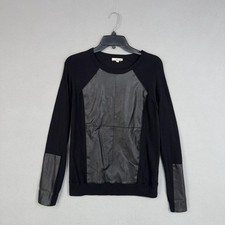 LA Made Sweater Womens Small Black Faux Leather Panel Moto Edgy Knit Pullover