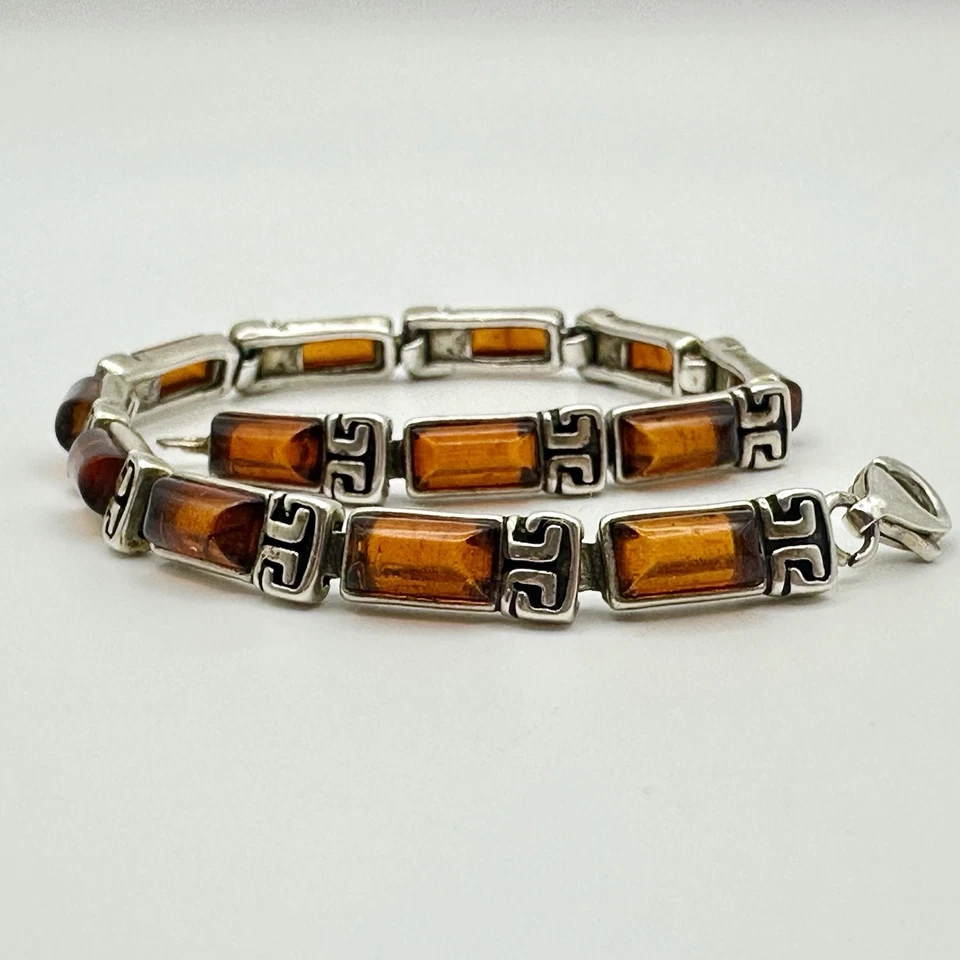 Lojas de presentes de férias PS 925 prata esterlina âmbar pulseira com fecho lagosta 7,5 ” - Imagem 2 de 4