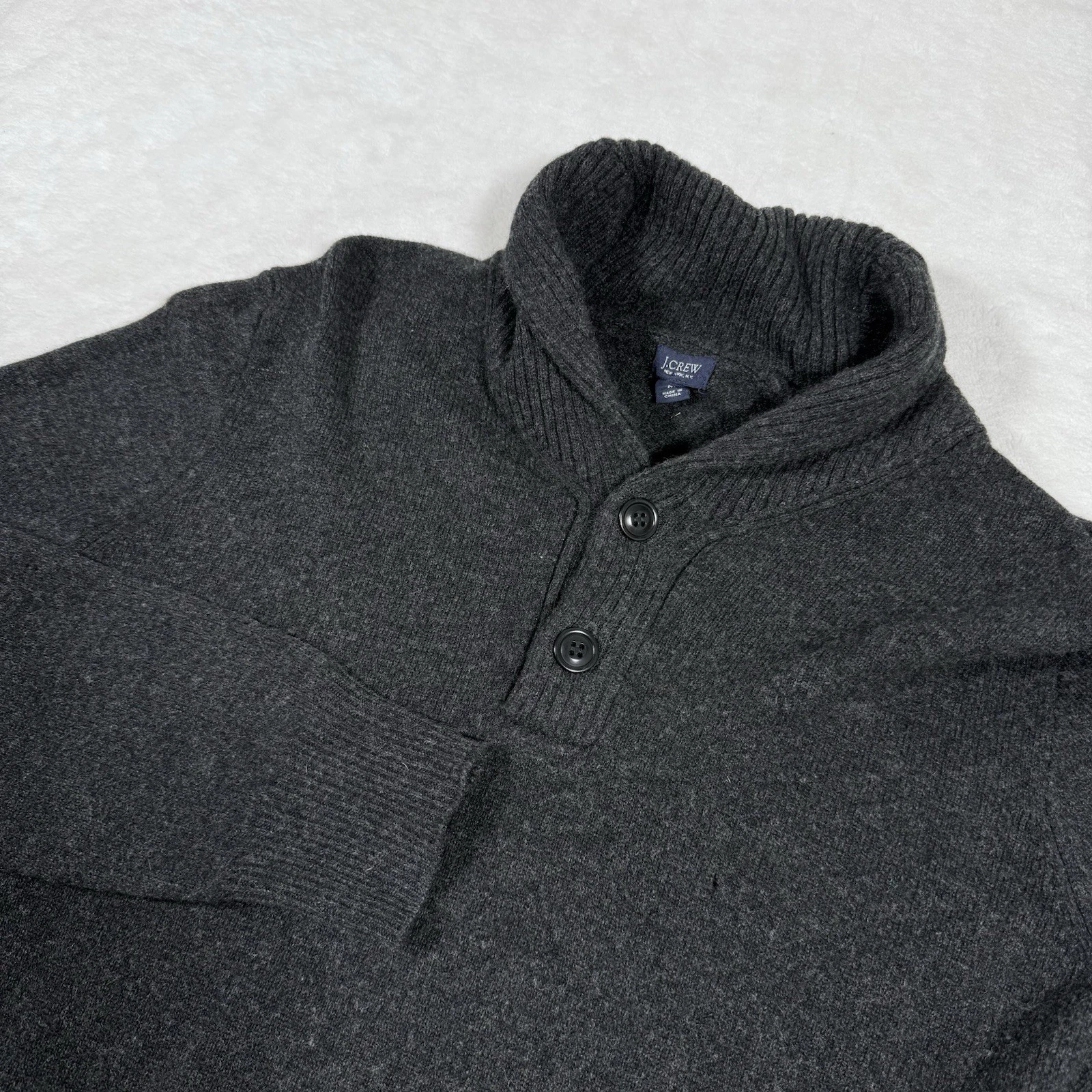 J Crew Men's Sweater Medium 100% Lambs Wool Hiking Shawl Neck Grandpacore Button