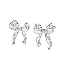 Silver Bow Earrings Women Ribbon Stud Earrings Hypoallergenic Bowknot Earrings