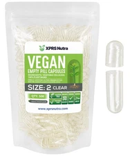 Size 2 Empty Capsules - 500 Clear Empty Vegan Capsules - Vegetarian Pill - DI...