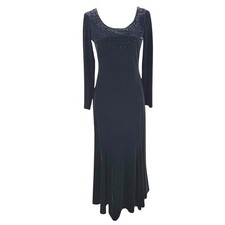 Vintage Y2K Black Stretch Velvet Maxi Dress Size 6P Beaded Whimsigoth Witchy