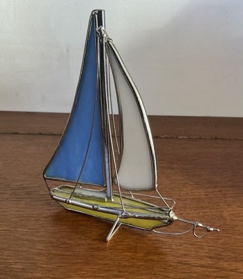 Handarbeit Yacht Draht & Buntglas Segel Maritim Segelboot Vintage Retro