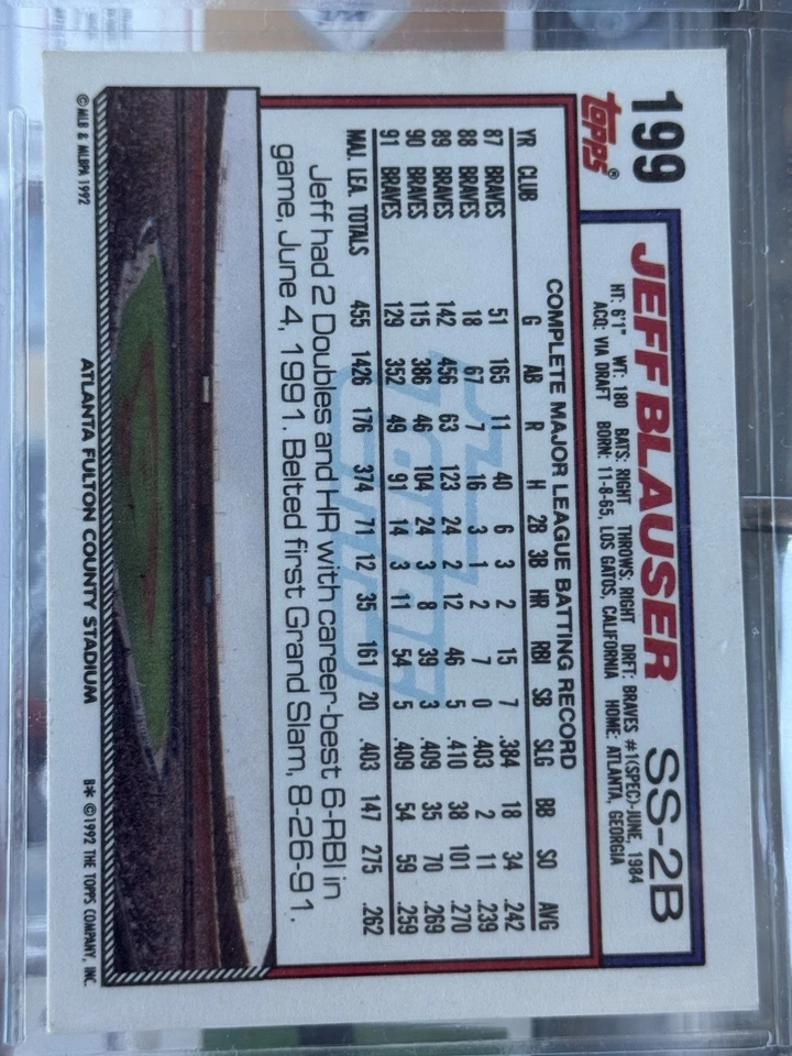 1992 Topps #199 Джефф Блаузер подписанный автограф черная ручка * жесткий авто! - Изображение 2 из 2