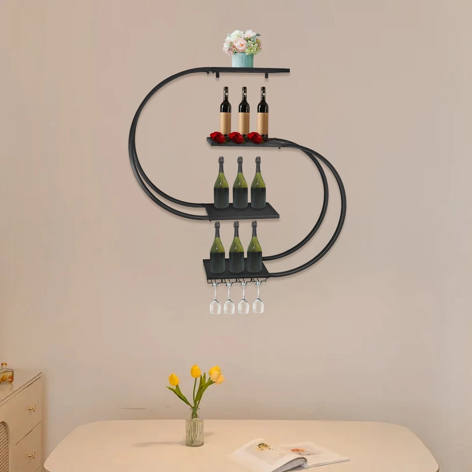 Wall Mounted Wine Rack, Wine Storage Rack, Wine Rack with Wine Glass Hooks - Image 2 of 4