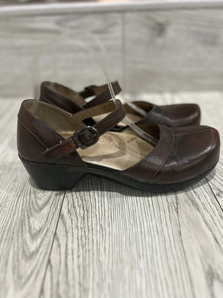 Dansko Sally Mary Jane Tacones Bloque Mujer EE. UU. 9.5 Cuero Marrón Correa al Tobillo UE 40 Foto 4 de 4