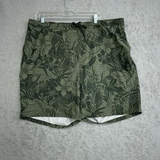 Kirkland Signature Men's XXL Swim Shorts Olive Green Floral Print N0991