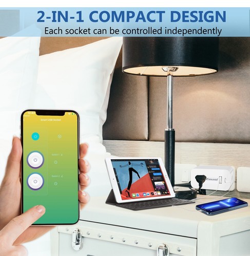 Smart Plug with USB and C Port, Smart WiFi Plug, Compatible with Alexa - Afbeelding 3 van 7