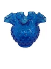 Fenton Colbalt Blue Glass Small Deep Ruffled Hobnail Vase 4.5"