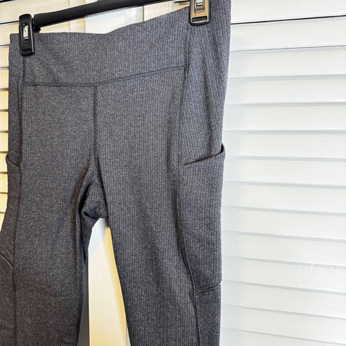 LULULEMON SPEED UP SIZE 8 HERRINGBONE GRAY MED RISE RUNNING TIGHTS SIDE POCKETS - Picture 2 of 8