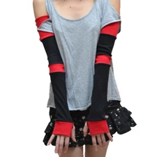 Long Striped Arm Warmers Black Red Cotton Gloves Patchwork Warm Elbow Length D28