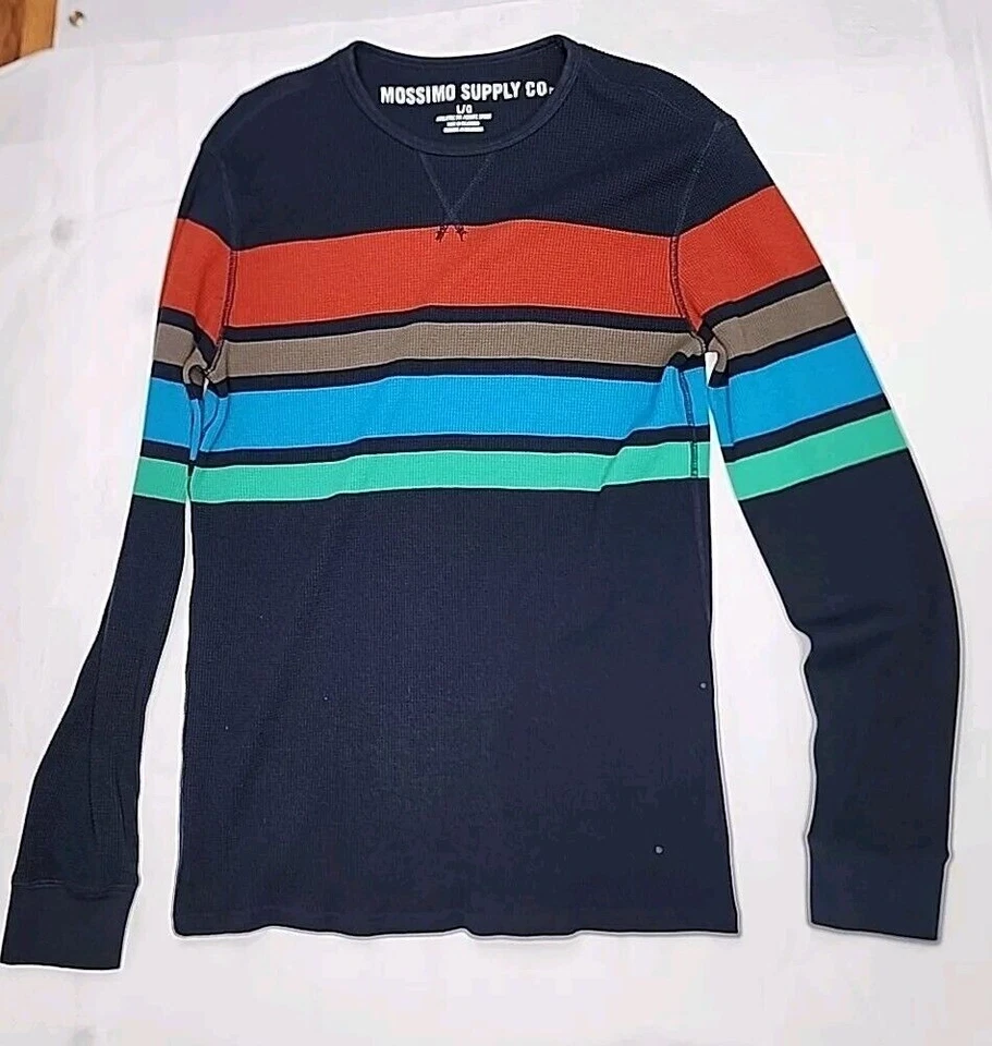 Mossimo Top SZ L Sweater Men's Cotton Polyester Striped Crewneck Athletic Sport - Image 3 of 4