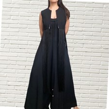 Vintage 70s Jumpsuit Black Palazzo Pant W Fringe Duster Vest 2 Pc Set Xs/s Disco