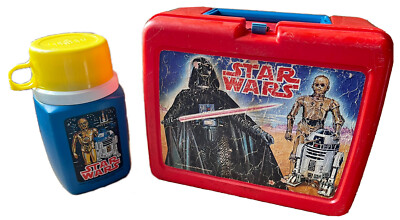 1977 STAR WARS RED PLASTIC LUNCHBOX KIT BLUE THERMOS DARTH VADER