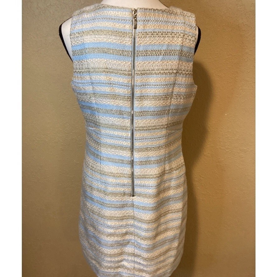 Vestido recto clásico dorado, crema y azul claro Eliza J, talla 8P Foto 3 de 4