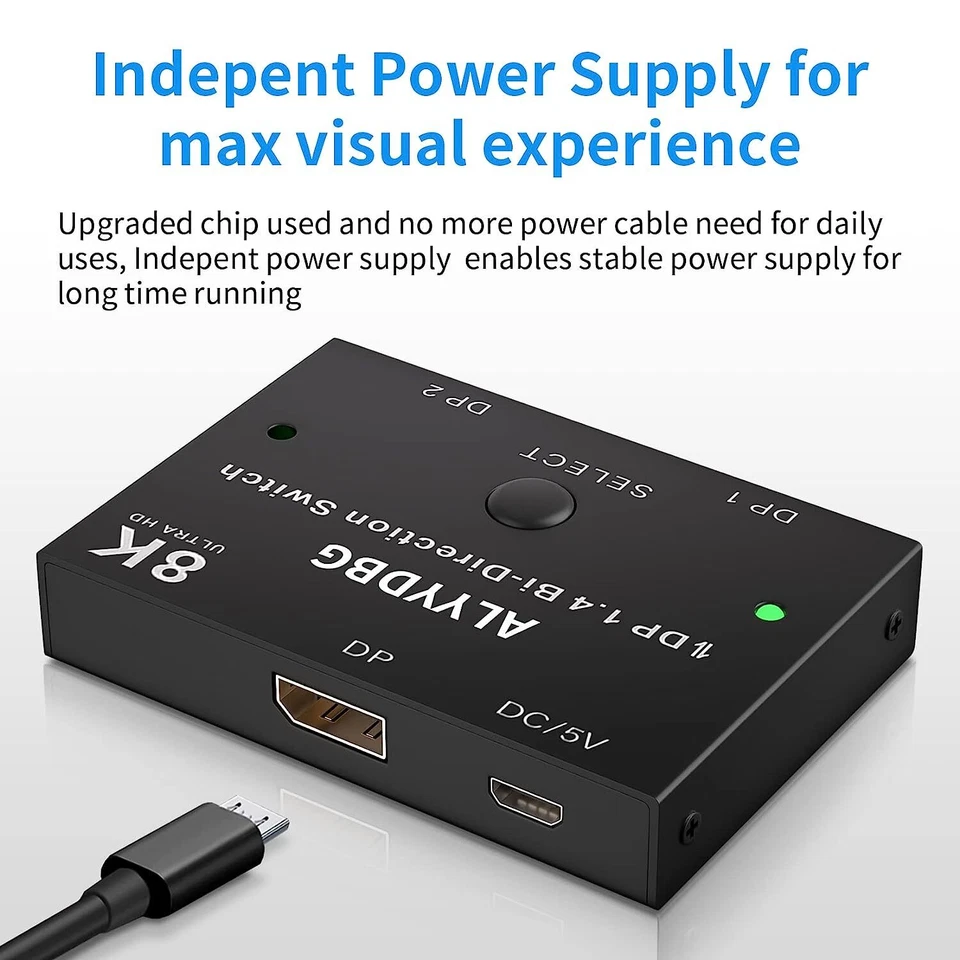 DisplayPort 1.4 Switch Splitter 8K Bi-Direction DP Switcher 2 in 1 Out 4K@120Hz - Bild 4 von 4