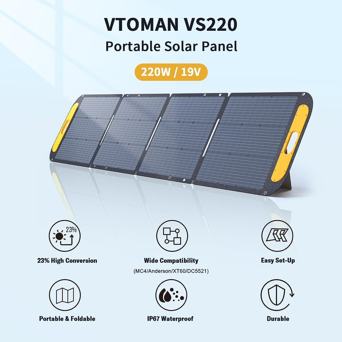 VTOMAN VS220 Portable Solar Panel 220W 19V, 23% Efficiency
