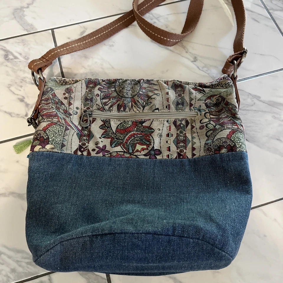Sakroots Denim Jute & Cotton Fabric Bohemian Hippie Crossbody Bag With Wallet - Image 4 of 4