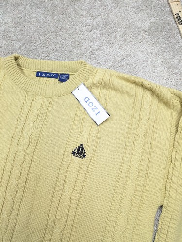 Vintage Deadstock IZOD USA MADE Sweater Mens Medium Cable Knit Tan Creme NWT NOS - Picture 3 of 7