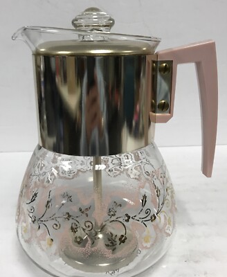 Vintage Libbey Duchess Pink Gold Coffee Maker Pot Percolator MCM Glass