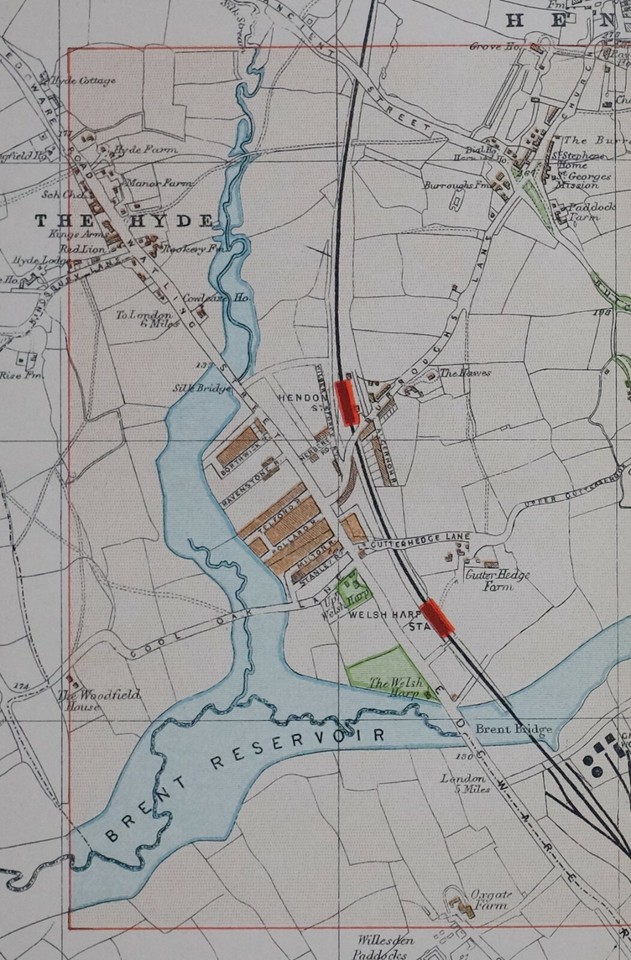 1896 MAP STREET PLAN LONDON HENDON THE HYDE WELSH HARP GAS WORKS