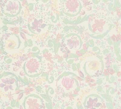 Designertapete Versace Home 38706-2 Blumen Ranken Weiß Grün Rosa (9,37 /1qm)