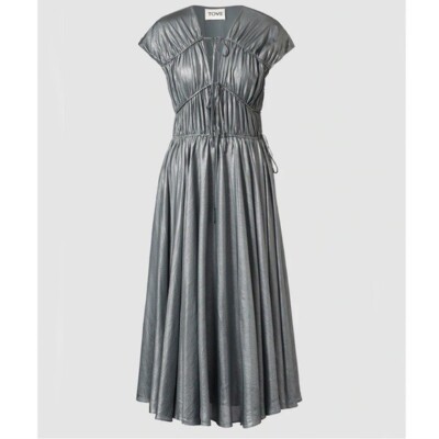 NWT TOVE Ceres Metallic Silk Midi Dress Silver FR: 38 US Size: 6