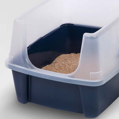 IRIS USA Open Top Cat Litter Box with Shield, Navy [NO SCOOP]