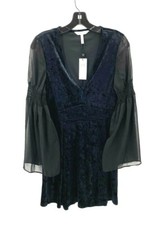BCBGeneration Womens Small Black Velvet Sheer Bell Sleeve Short Dress V-Neck