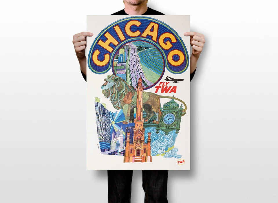 Chicago Usa Twa Travel Original Vintage Wall Art Home Decor - POSTER 20x30 - Image 2 of 4