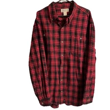 Duluth Trading Co Mens Flannel Shirt 2XL Red & Black Plaid Relaxed Fit NWOT