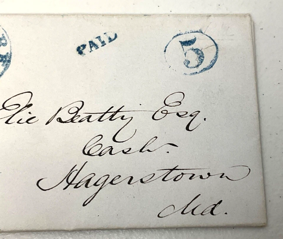 U.S. 1847 Stampless Cover Blue Cancel & Paid 5 Baltimore To Hagerstown, Maryland - Image 3 of 4