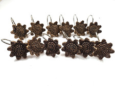 Set of 12 Shower Curtain Hooks Ornate Floral Shaped Antique Gold Resin